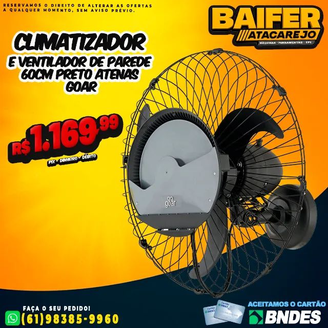 Climatizador e Ventilador Atenas de Parede 60cm Preto Goar