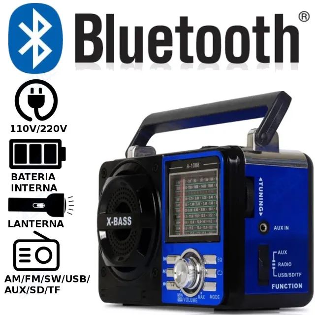 Rádio Bluetooth Portátil FM/AM/SW, Rádio Vintage com Bateria Recarregável aturnshop.com.br