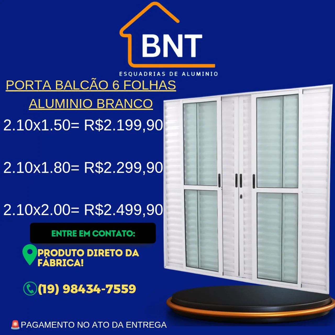 PORTA BALCÃO 6 FOLHAS ALUMÍNIO BRANCO 2.10X2.00