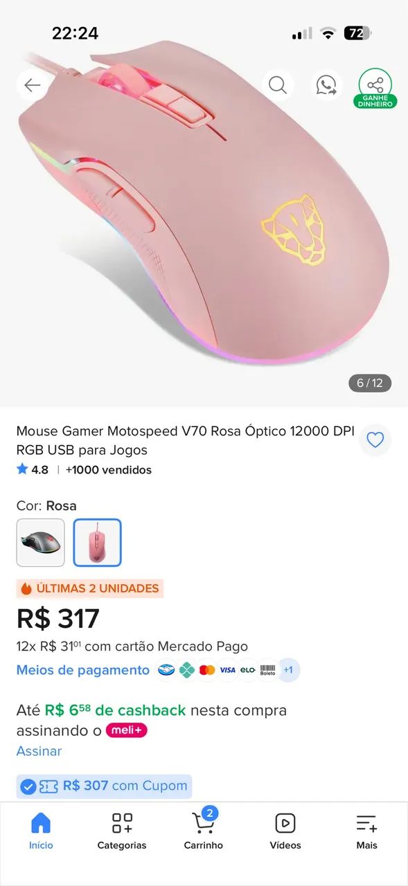 Teclado e Mouse Gamer Rosa Motospeed - Foto 3