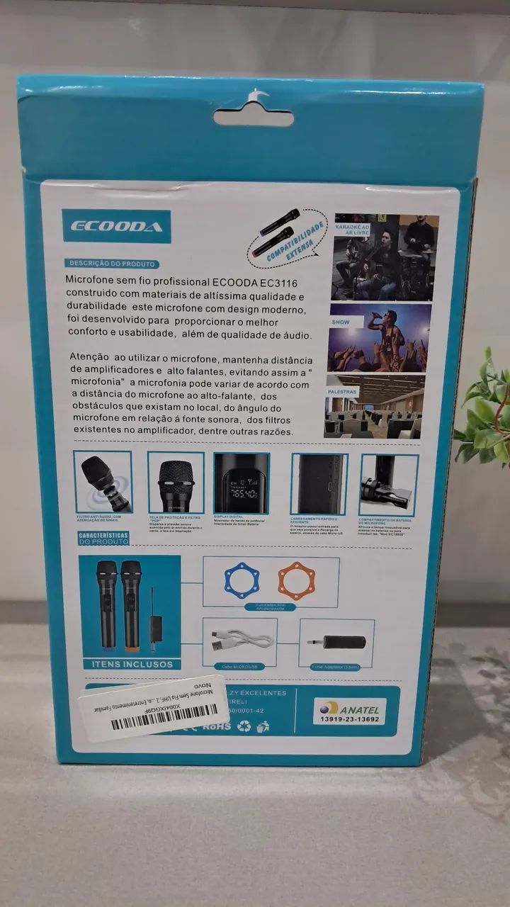 Microfones sem Fio Recarregáveis Ecooda EC3116 caixa com 2 - Foto 3