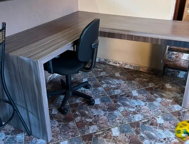 Escrivaninha Mesa Escritório Angular em L Nogal Marrom - Foto 3