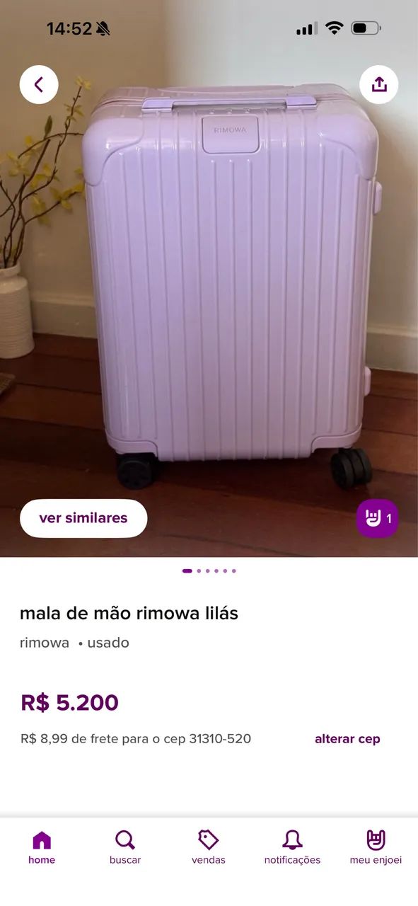 Mala de mão rimowa lilás 