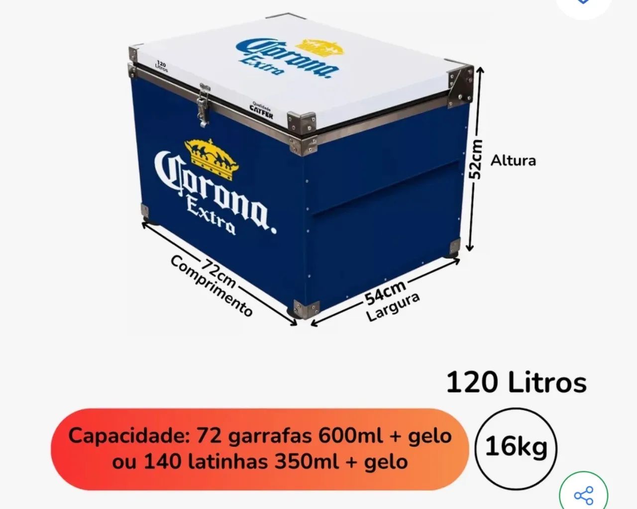 Cooler Caixa Térmica Corona 120 Litros Para Bebidas