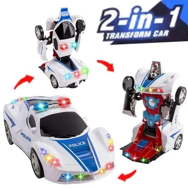 carro policia transformers vira robo 3 d com sons luzes led e