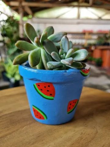 Vaso Cachepot de cerâmica pintado à mão Melancia