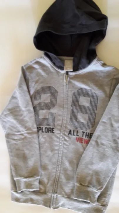 Agasalho Moletom ( Calça e Blusa) Infantil Hering Kids c/ capuz - cinza - tam 6 Semi Novo