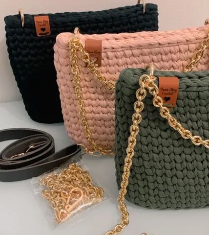 Lindas Bolsas em Tricô,  com Couro! 