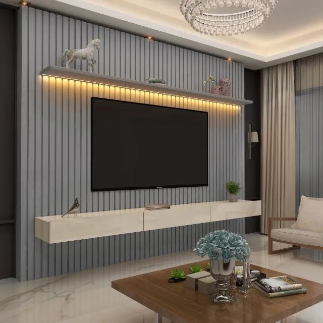 sala painel ripado de 230 cm com led  - Foto 4