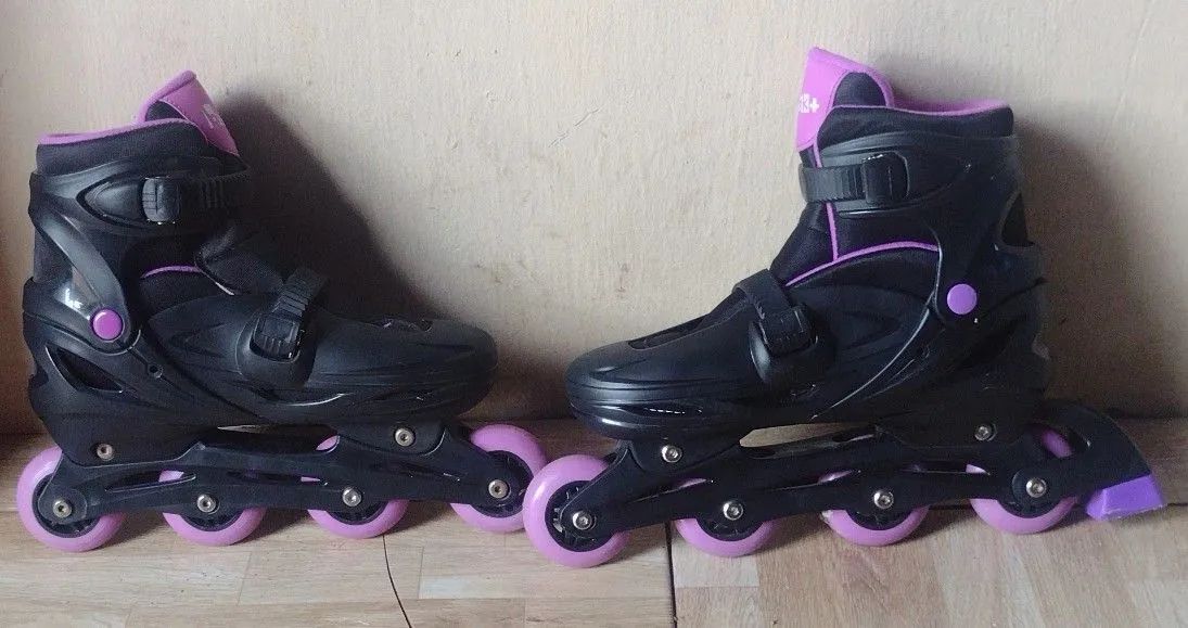 Patins in line tamanho 39-42 preto e roxo - Foto 3