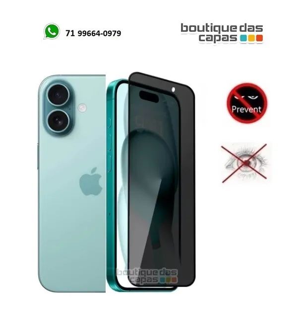 Película vidro ou cerâmica privacidade Compatível com iPhone 16 16 pro 16 Plus 16 pro max
