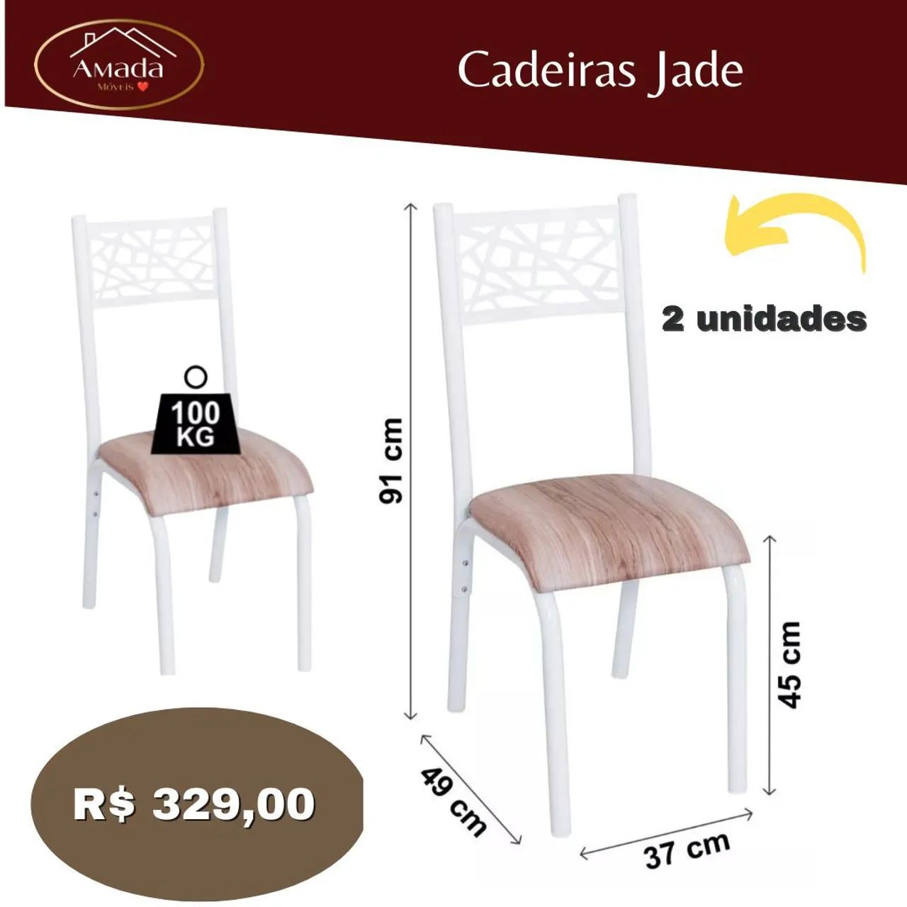 Cadeiras jade 2 unidades, entrega em 3 dias