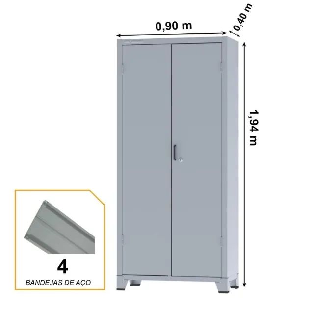 Armário de Aço c/ 02 portas 4 bandejas 30Kg - PA 90 - 1,90×0,90×0,40m (FAZEMOS ENTREGA  - Foto 4
