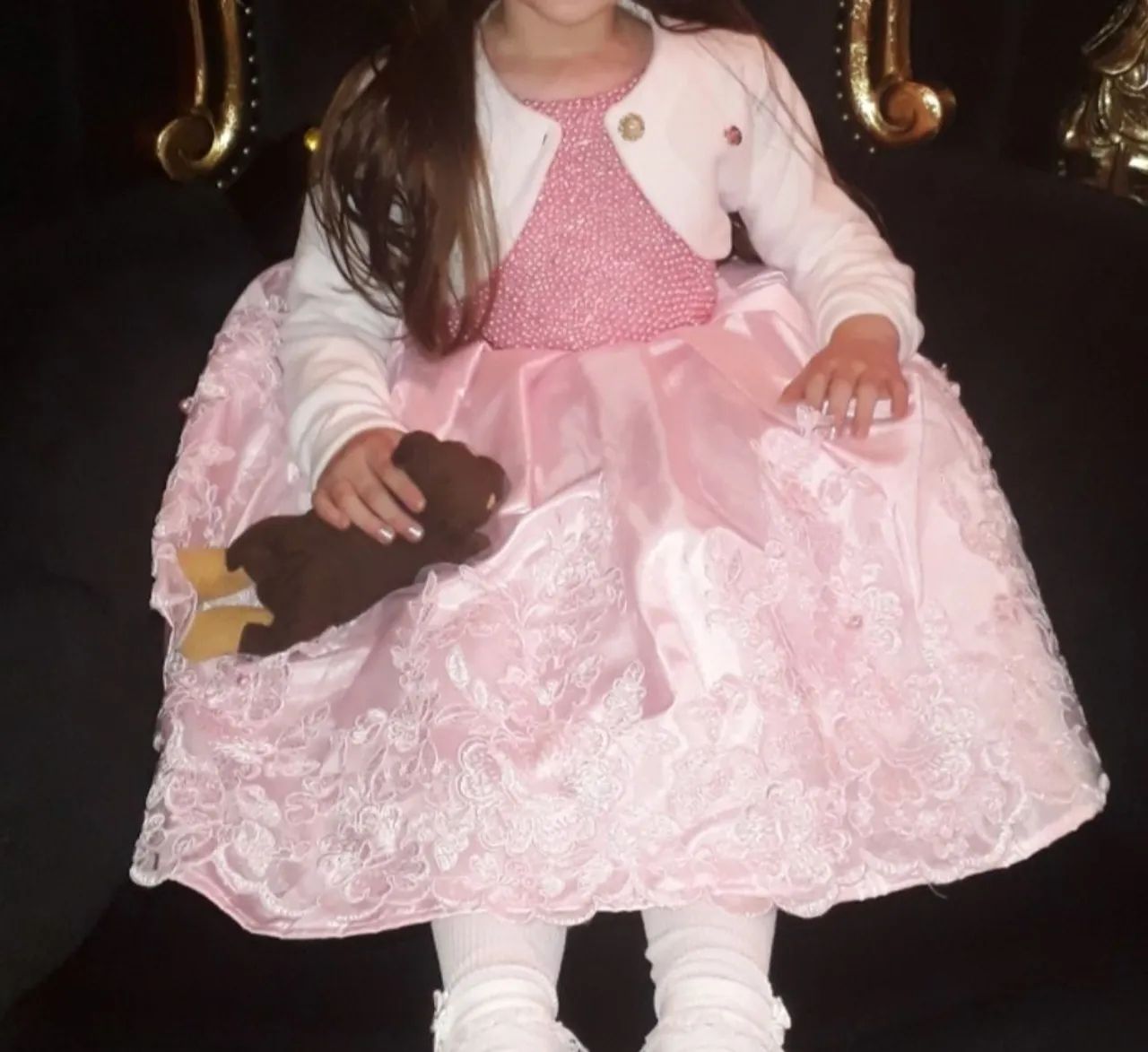 Vestido de festa rosa bebe com pérolas infantil  - Foto 3