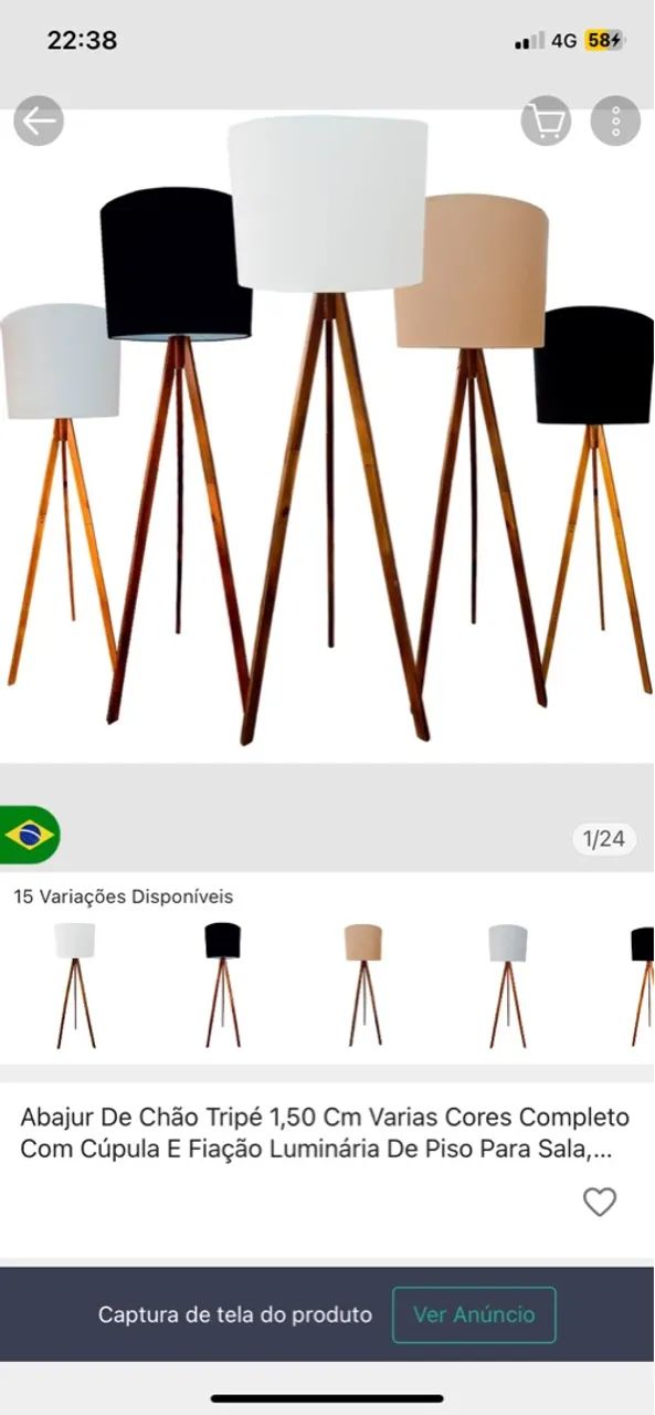 Abajur de Chão Tripé 1,50m Imbuia com Cúpula Caqui - Foto 2