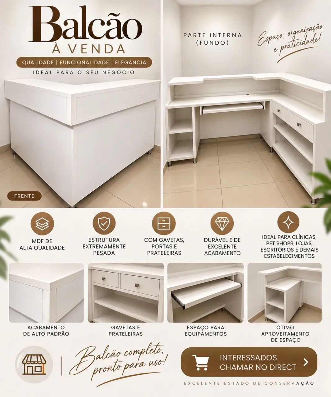 BALCÃO DE MDF DE PRIMEIRA LINHA 