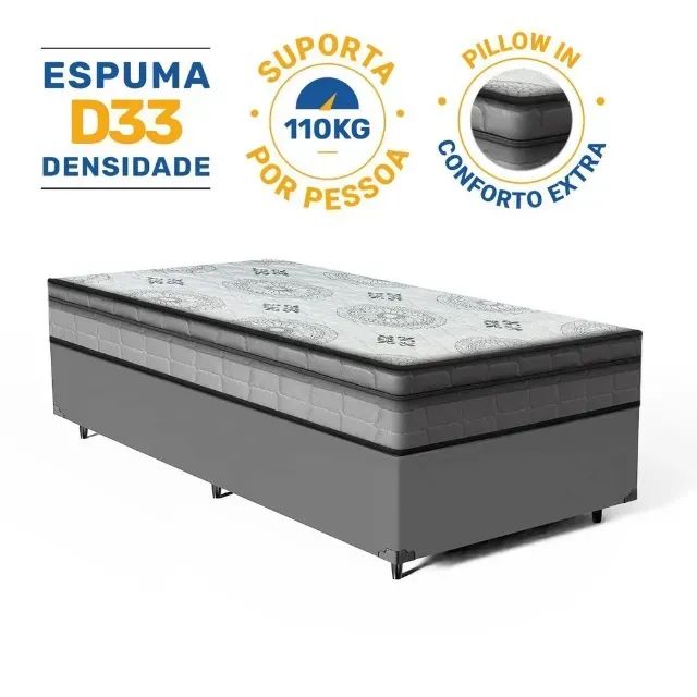 Cama base box cinza + colchão solteiro d33 - Foto 2