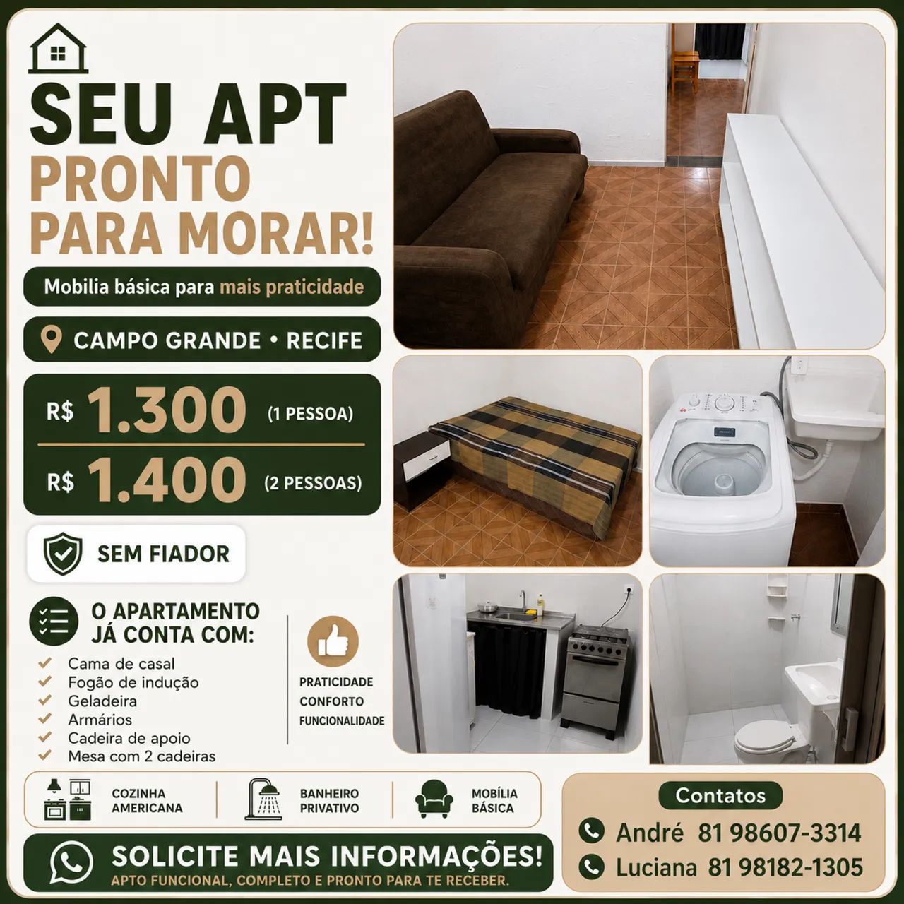 Excelente oferta: Kitnet mobiliado em Campo Grande - Recife 