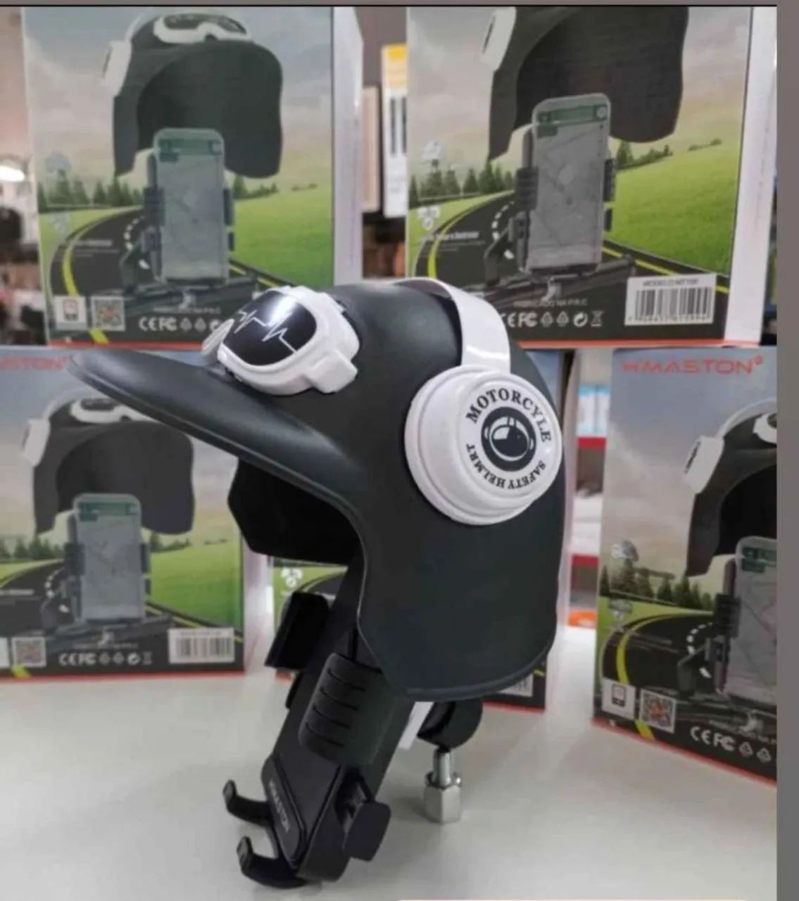 Suporte para celular com mini capacete - proteção contra chuva e vento