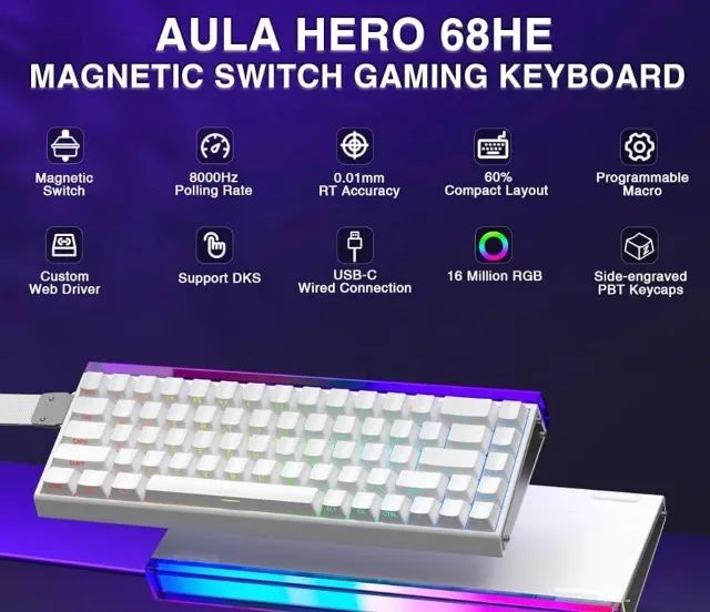 Teclado Magnético Aula Hero 68 He 8k Rapid Trigger 0.01mm - Foto 4