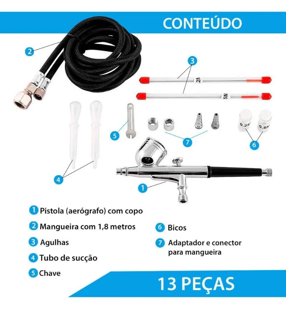Aerógrafo Para Pintura Acessórios 13 Pçs Vonder  - Foto 2