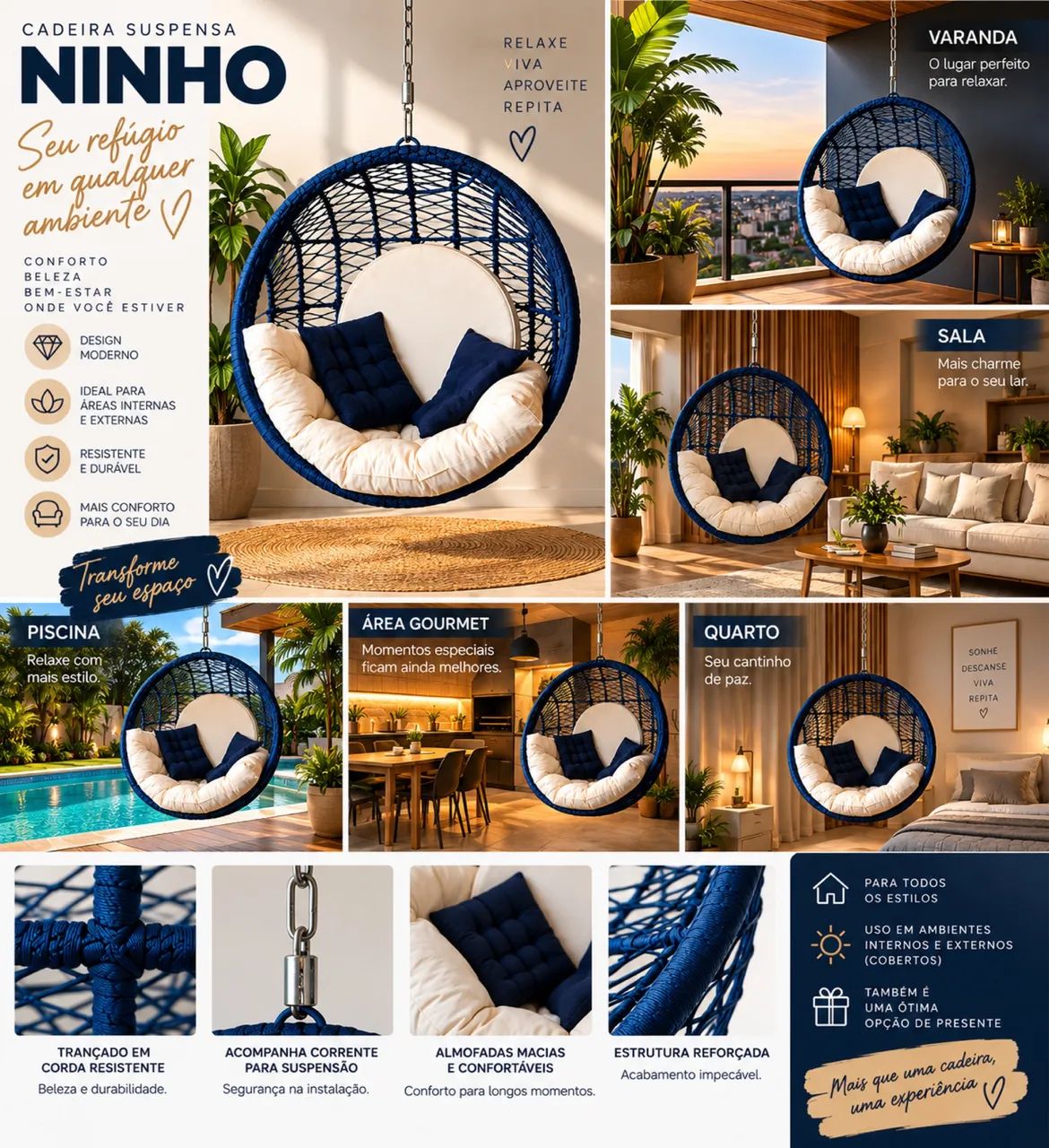 Cadeira de Balanço Suspenso Ninho - Foto 2