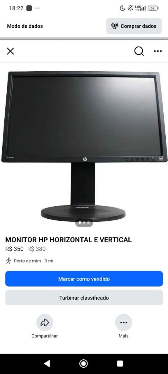 MONITOR HP HORIZONTAL E VERTICAL