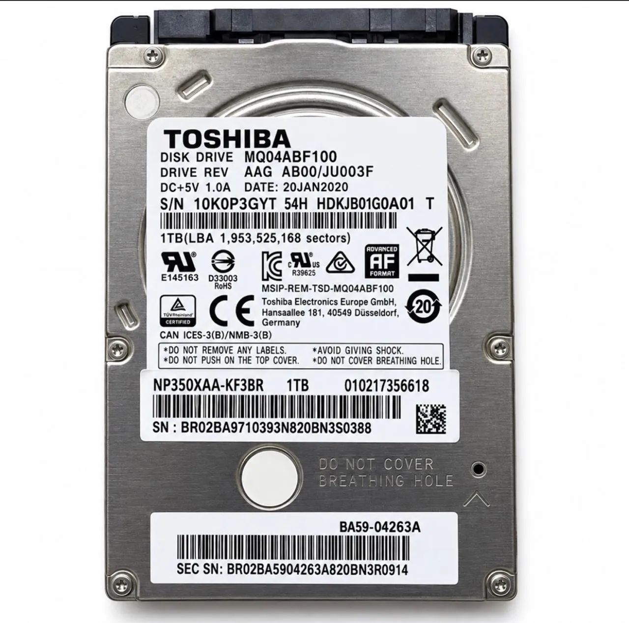 HD Interno de 1TB Toshiba (2.5 polegadas) - 100% Saudável, Testado e 100% Funcional!