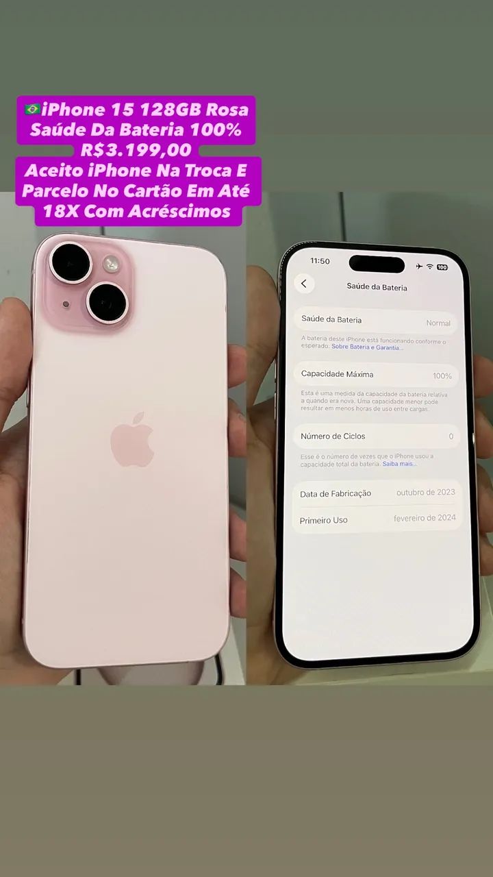 iPhone 15 128GB Rosa - (Usado)