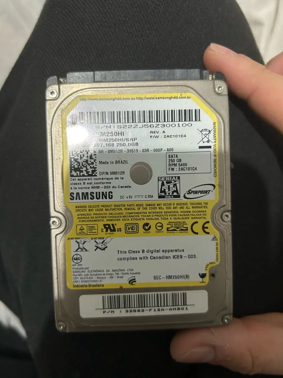 Hd 250gb em perfeito estado e com Windows 10