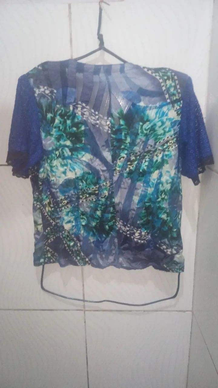 Blusa de Tecido Estampas Azul Feminino M  - Foto 4