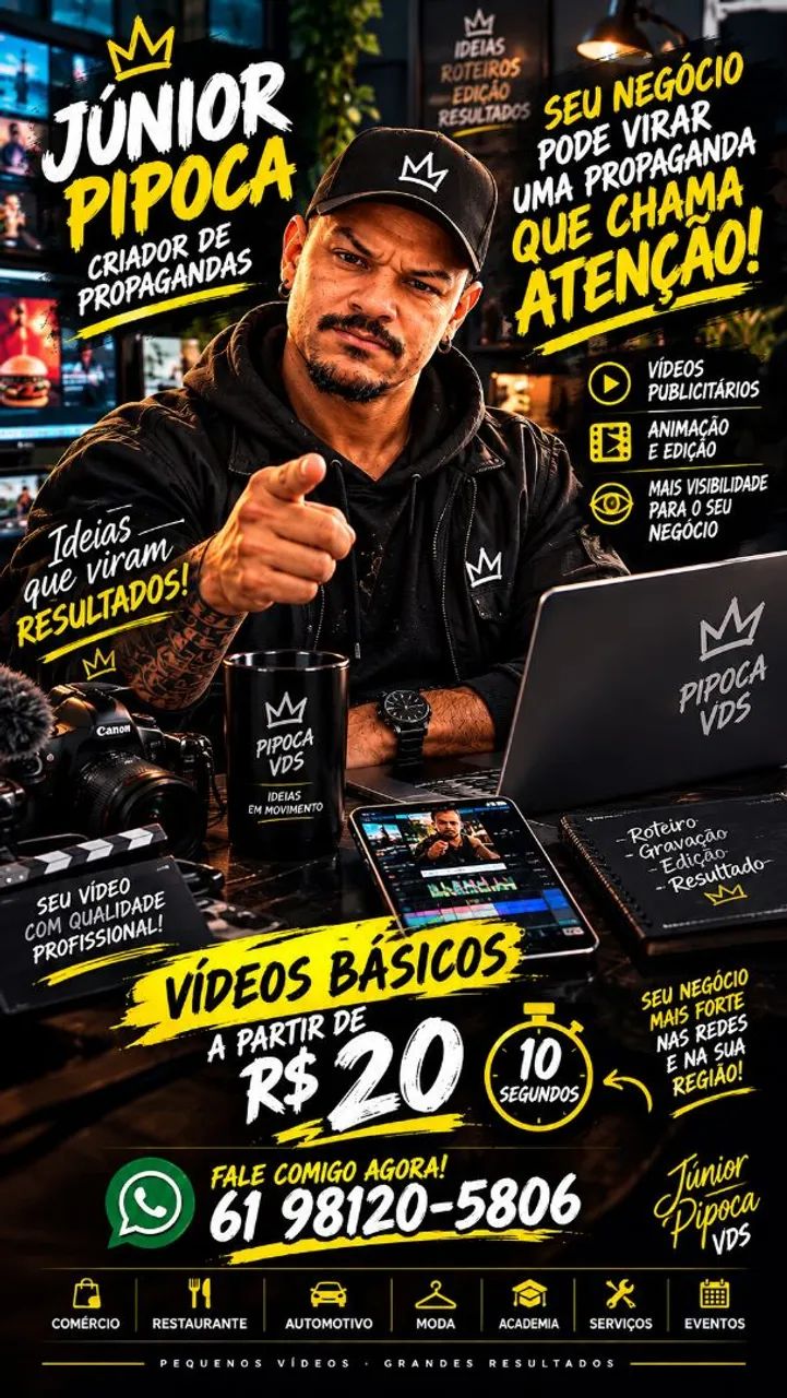 Criação vídeos an8mados para comercio