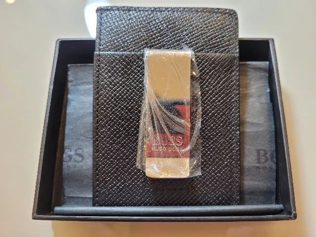 CARTEIRA PORTA CARTÃO MONEY CLIP HUGO BOSS COURO METAL - Foto 4
