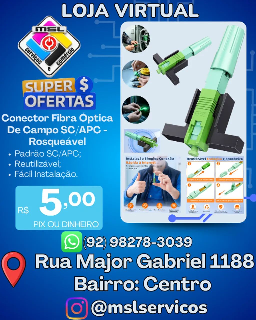 CONECTOR DE CAMPO FIBRA ÓPTICA SC/APC - ROSQUEÁVEL
