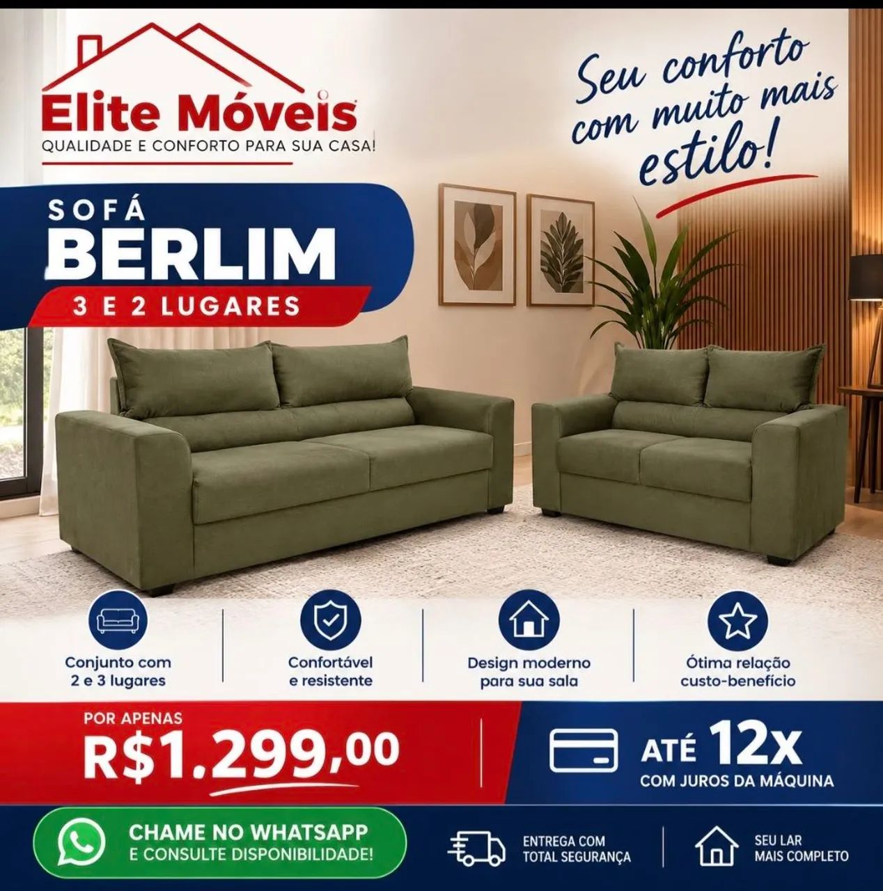 1,299,00 SOFÁ 3 e 2 lugares novo com garantia de fabrica. 
