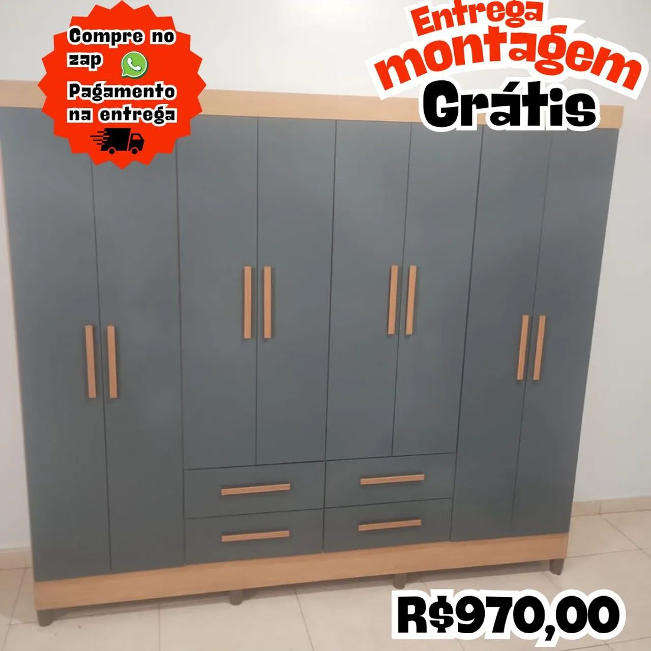 Roupeiro 8 portas 4 gavetas 