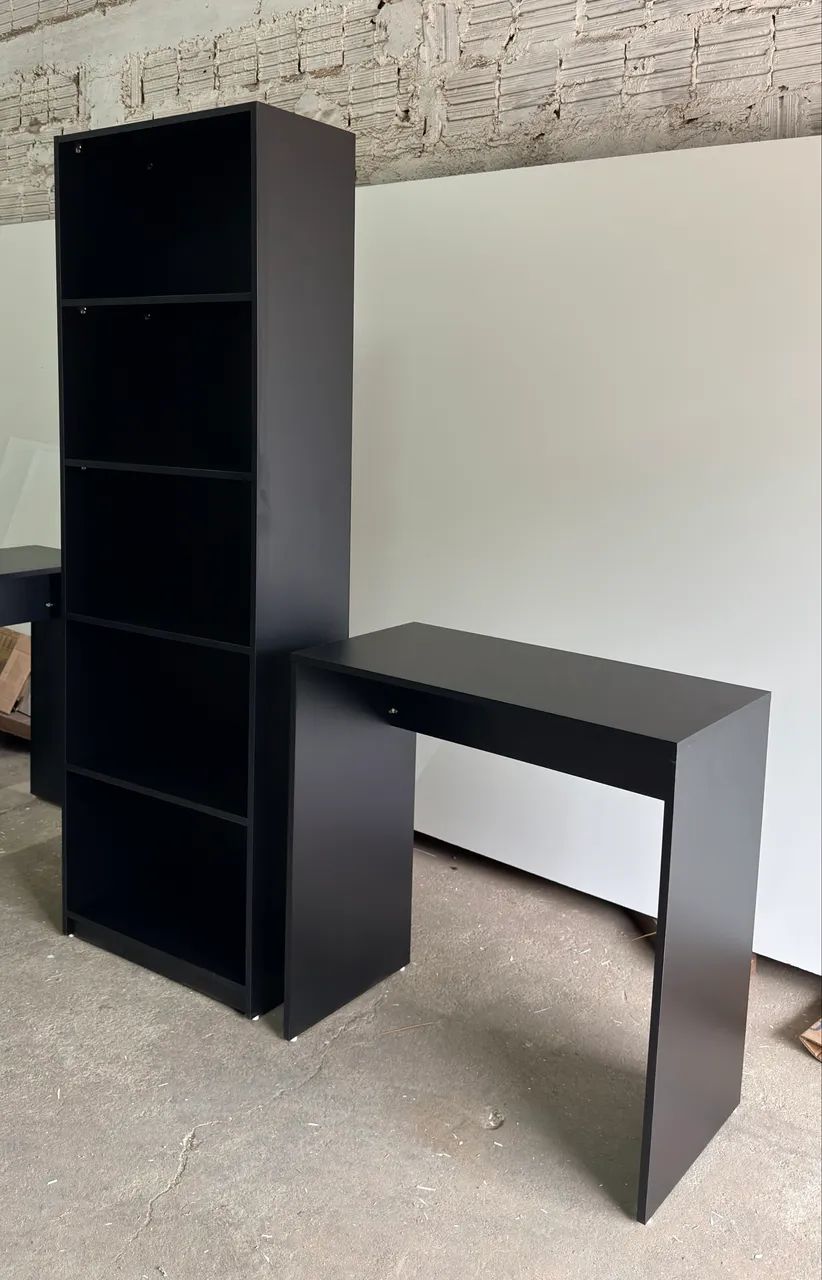 KIT ARMÁRIO MULTIUSO COM ESCRIVANINHA DE MDF PRETO