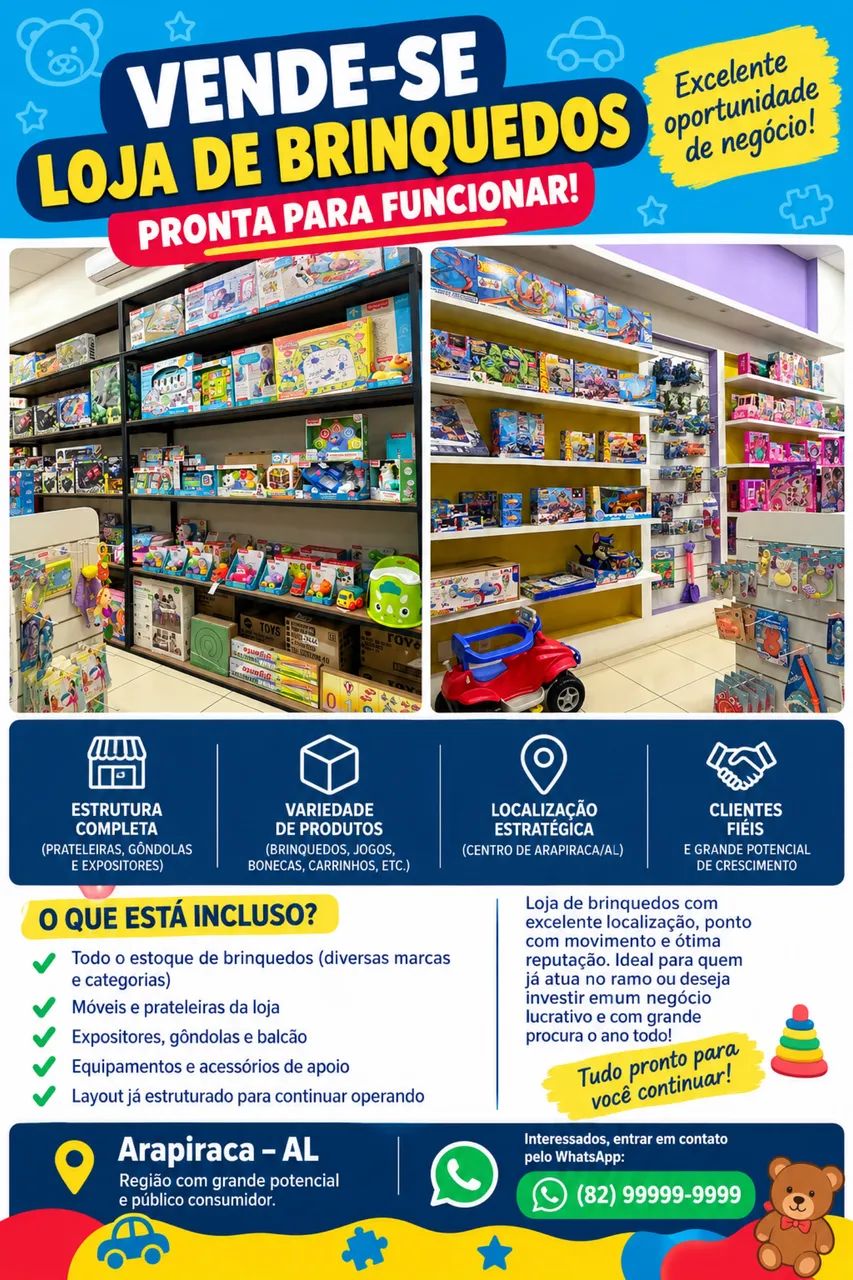 OPORTUNIDADE DE NEGÓCIO - LOJA DE BRINQUEDOS COMPLETA À VENDA!