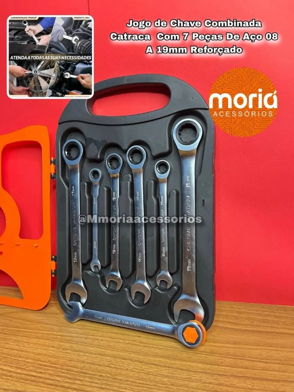 Jogo de Chave Combinada Catracada Articulada Profissional 7 Peças 8 a 19mm - Foto 3