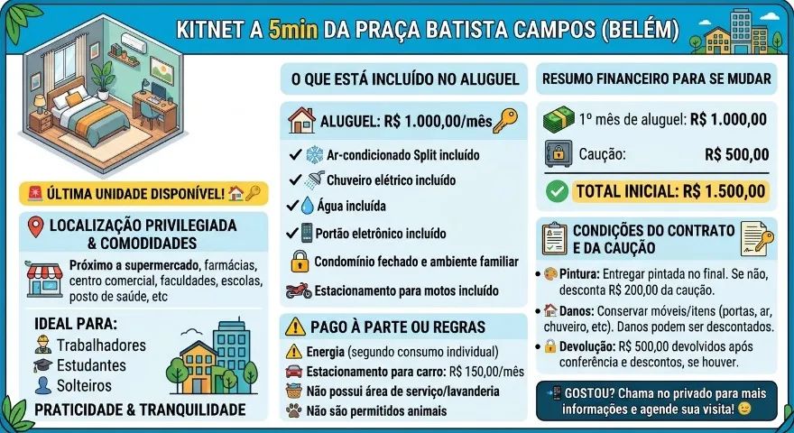 Kitnet a 5min da Praça Batista Campos - Foto 3