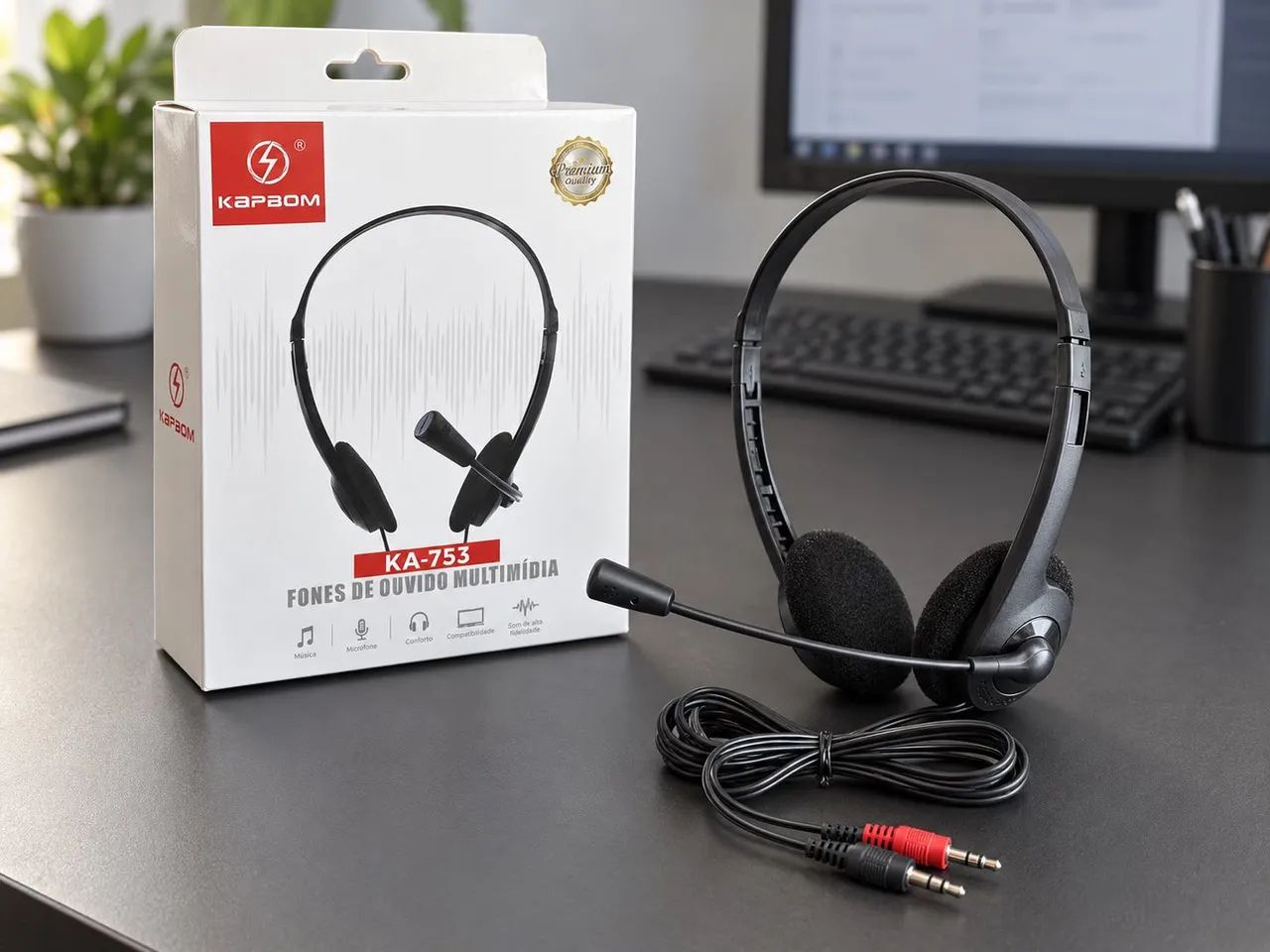 Headset Multimídia Kapbom KA-753 com Microfone 2 P2 3,5mm