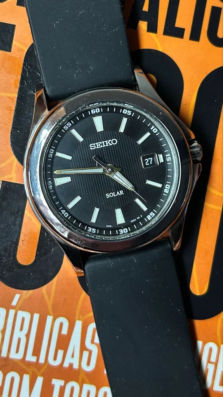     Relógio Seiko Solar Original Aço Mostrador Preto