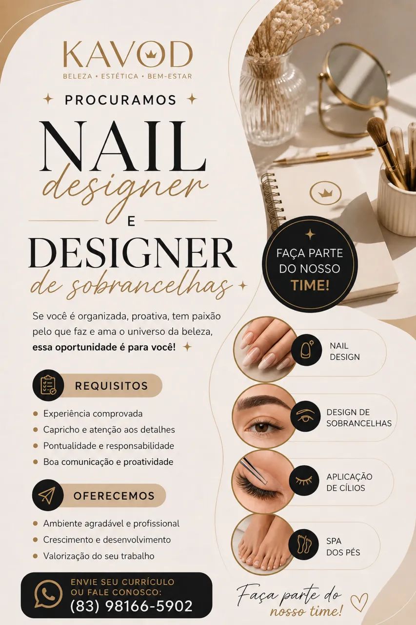 VAGA | NAIL DESIGNER E DESIGNER DE SOBRANCELHAS 