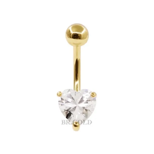 Piercing Umbigo Folheado a Ouro 18k Coração Zircônia Dourado