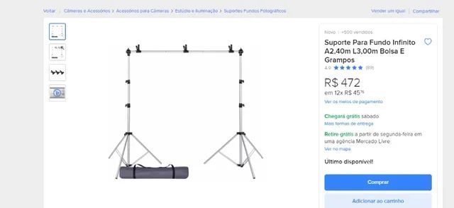 Suporte Para Fundo Infinito A2,40m L3,00m com Bolsa E Grampos