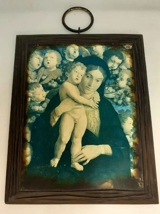 Quadro antigo de MADONA COM O MENINO E O CORO QUERUBINS   - Foto 5
