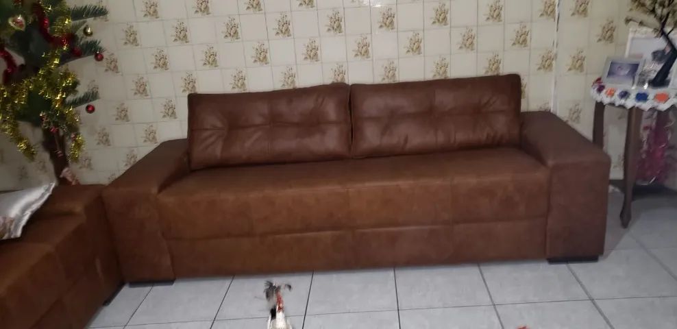 conjunto de estofado em couro legítimo de 02 e 03 lugares em perfeito estado! - Foto 4