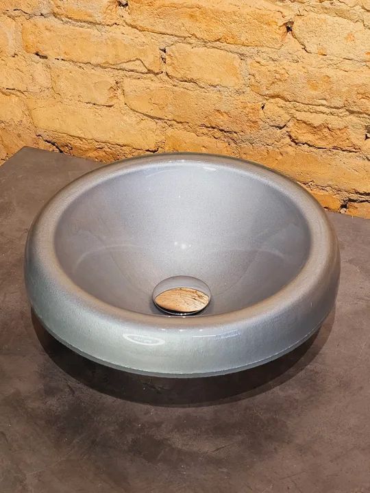 Cuba Pia banheiro em Vidro Prata Semi Encaixe Vmex