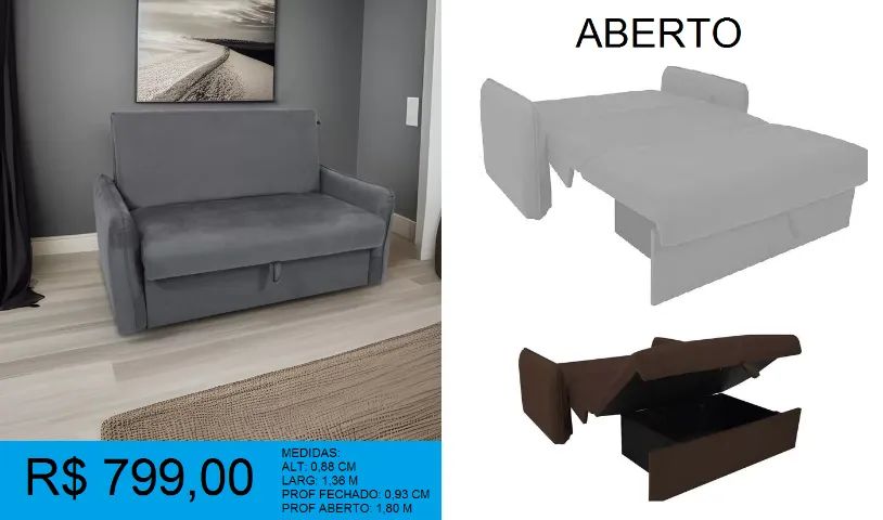Sofá cama com braços * Super confortavel* - Entrega Gratis 