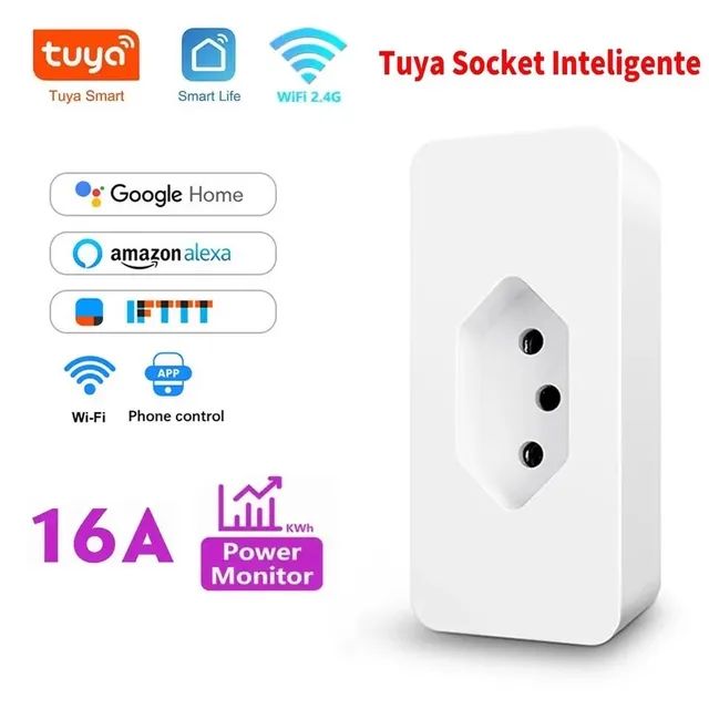 Plugue de Tomada Wifi Tuya, compatível com Alexa, Distância 